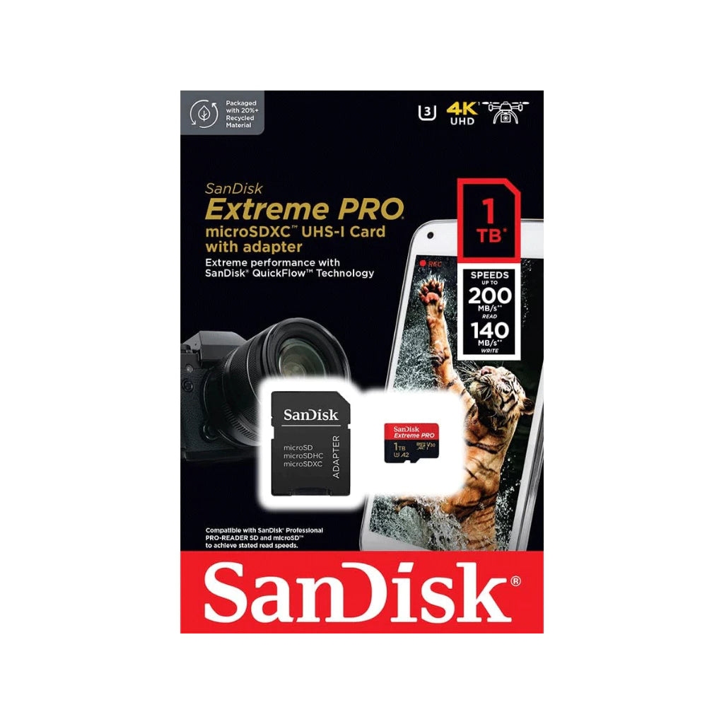 SanDisk Extreme PRO SDSQXCD MicroSDXC A2 UHSI 200MBs w/ Adapter 1TB