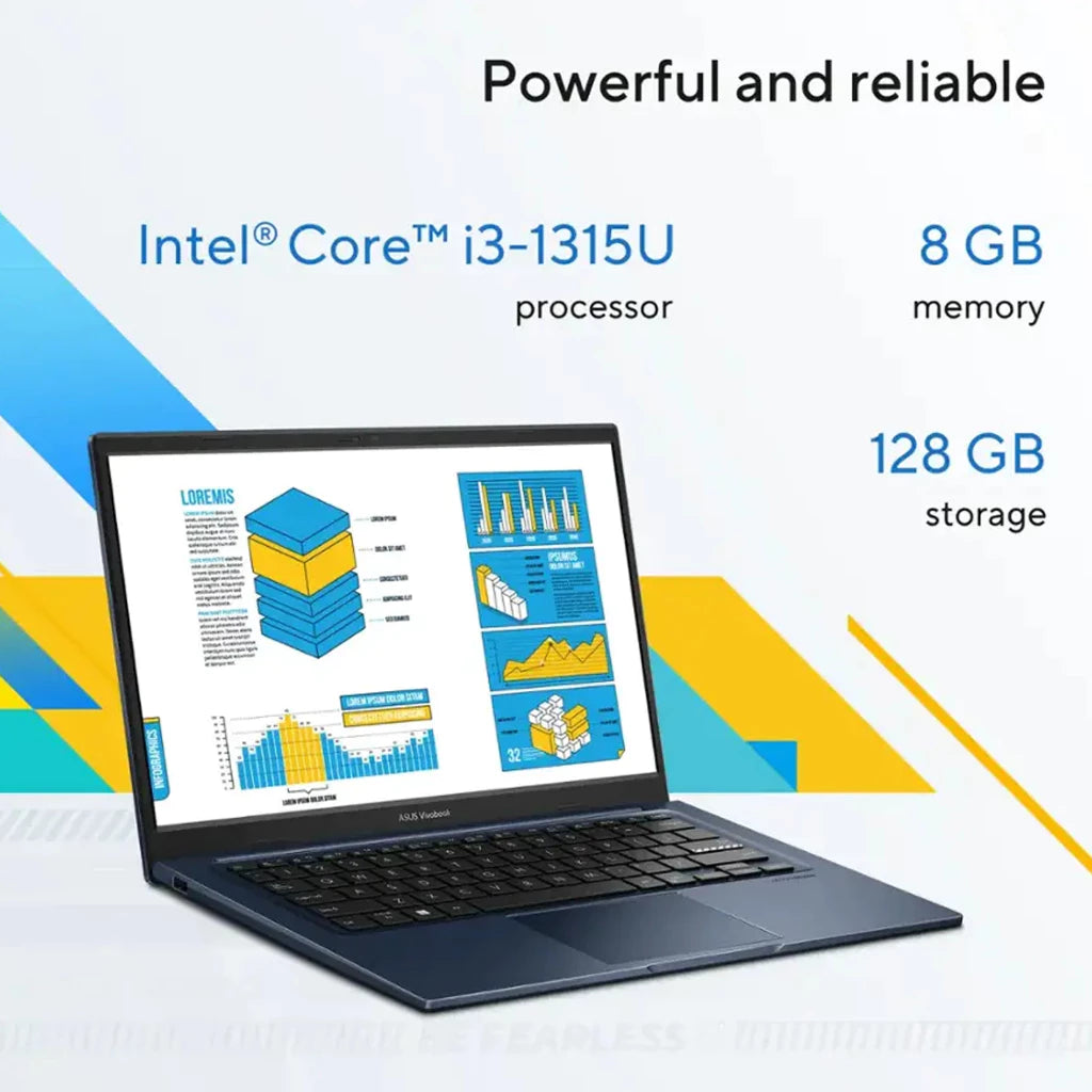 ASUS Vivobook 14" Full HD Intel Core i3-1315U 8GB RAM / 128GB SSD, Win 11 Home Quiet Blue
