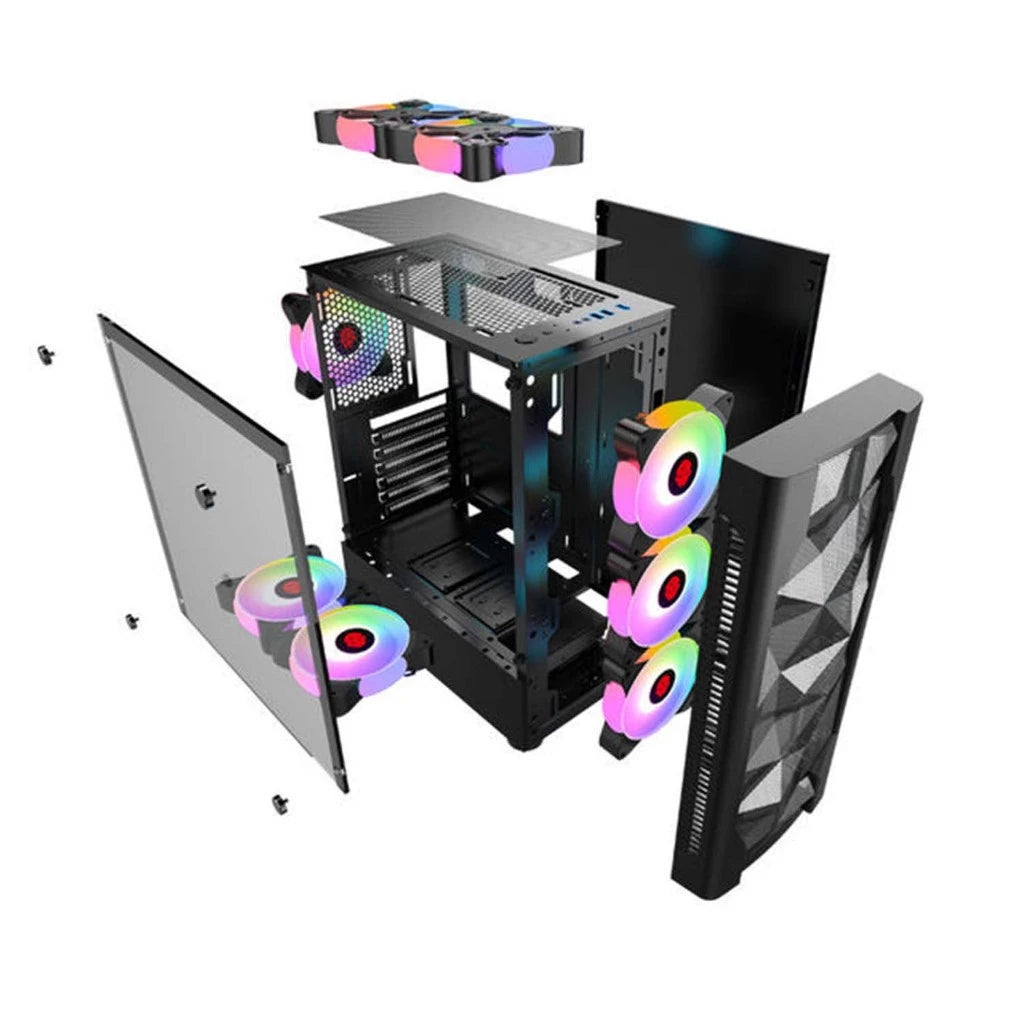 GAMEKM QF-10 ATX/M-ATX PC Case (Drill Design) (Black)