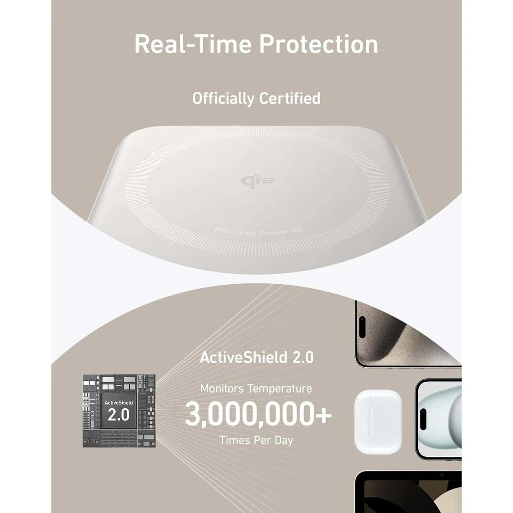 Anker MagGo Power Bank, Qi2 Certified 15W Ultra-Fast MagSafe-Compatible Portable Charger, 10,000mAh Battery Pack with Smart Display and Foldable Stand For iPhone - White