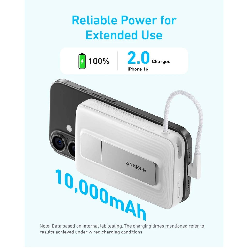 Anker by Zolo Power Bank 30W Wireless Magnetic 10,000mAh Portable Power with Build in Cable