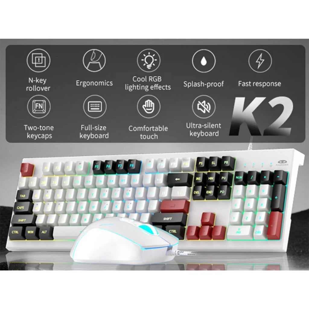 Magegee K2 Wired Membrane Keyboard & Mouse Combo RGB Knight Red