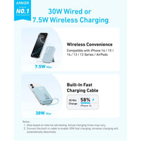 Anker by Zolo Power Bank 30W Wireless Magnetic 10,000mAh Portable Power with Build in Cable