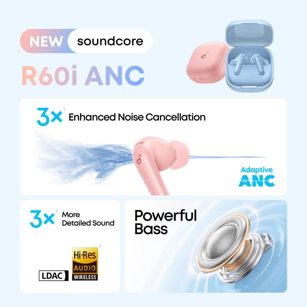 Soundcore R60i NC by Anker Adaptive Active Noise Cancellation (ANC), True Wireless Bluetooth Earbuds