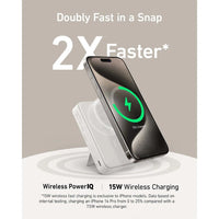 Anker MagGo Power Bank, Qi2 Certified 15W Ultra-Fast MagSafe-Compatible Portable Charger, 10,000mAh Battery Pack with Smart Display and Foldable Stand For iPhone - White