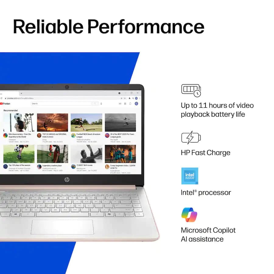 HP 14" HD Laptop Intel N150 Processor 4GB RAM / 128GB UFS Intel Graphics Windows 11 home Pale Rose Gold 14-dq6105dx