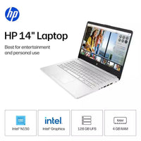 HP 14" HD Laptop Intel N150 Processor 4GB LPDDR5 RAM / 128GB UFS Intel Graphics Windows 11 Home Natural Silver 14-dq6101dx