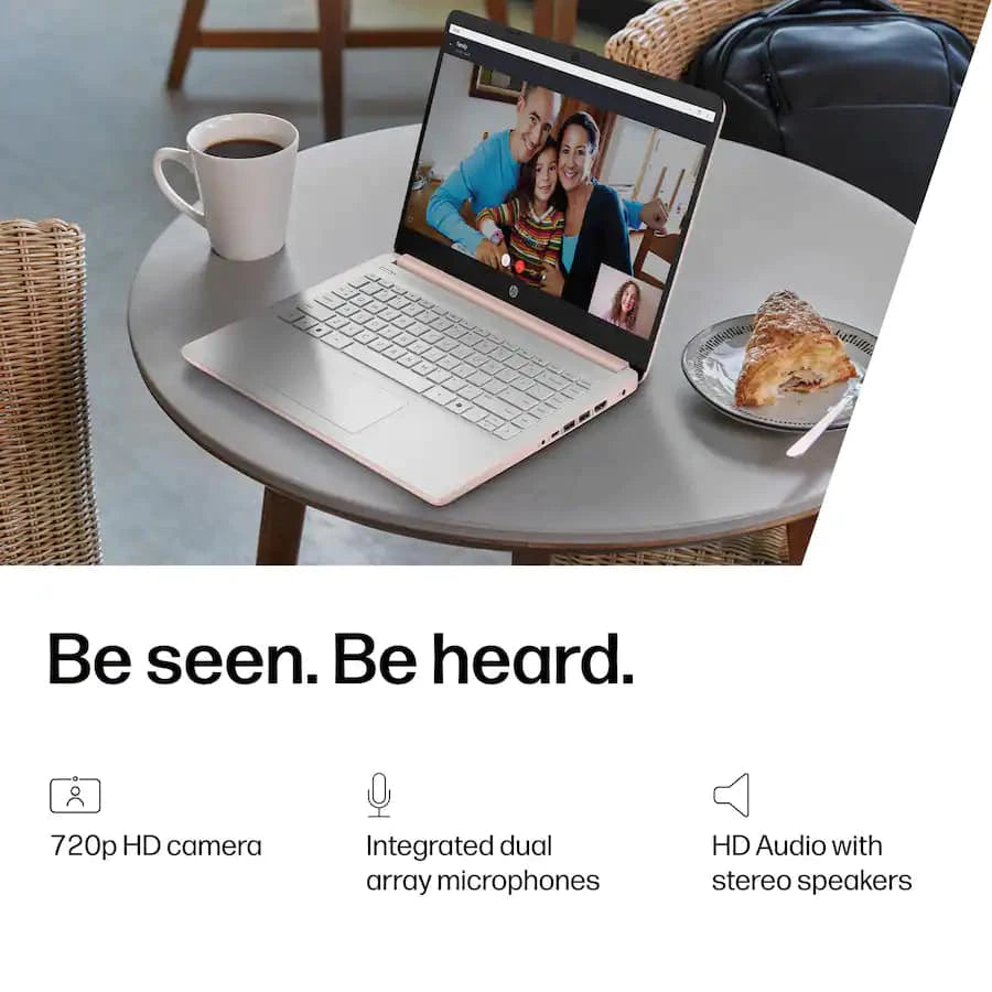 HP 14" HD Laptop Intel N150 Processor 4GB RAM / 128GB UFS Intel Graphics Windows 11 home Pale Rose Gold 14-dq6105dx