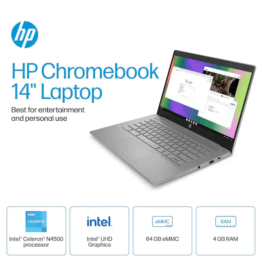 HP 14" Chromebook Intel Celeron N4500 4GB LPDDR4X RAM / 64GB eMMC Intel UHD Graphics Chrome OS Modern Grey 14a-ne1013dx