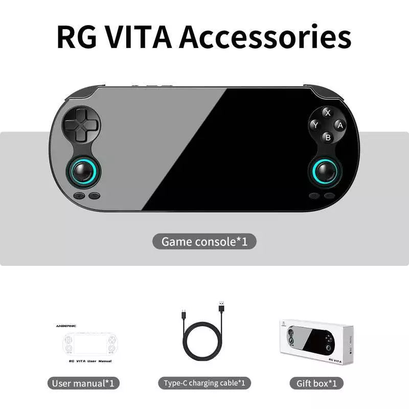 Anbernic RG Vita High Performance Game Console 5.5” Full Screen Display Android 12-14 Linux 64 Bit (128GB) W Games [Black]