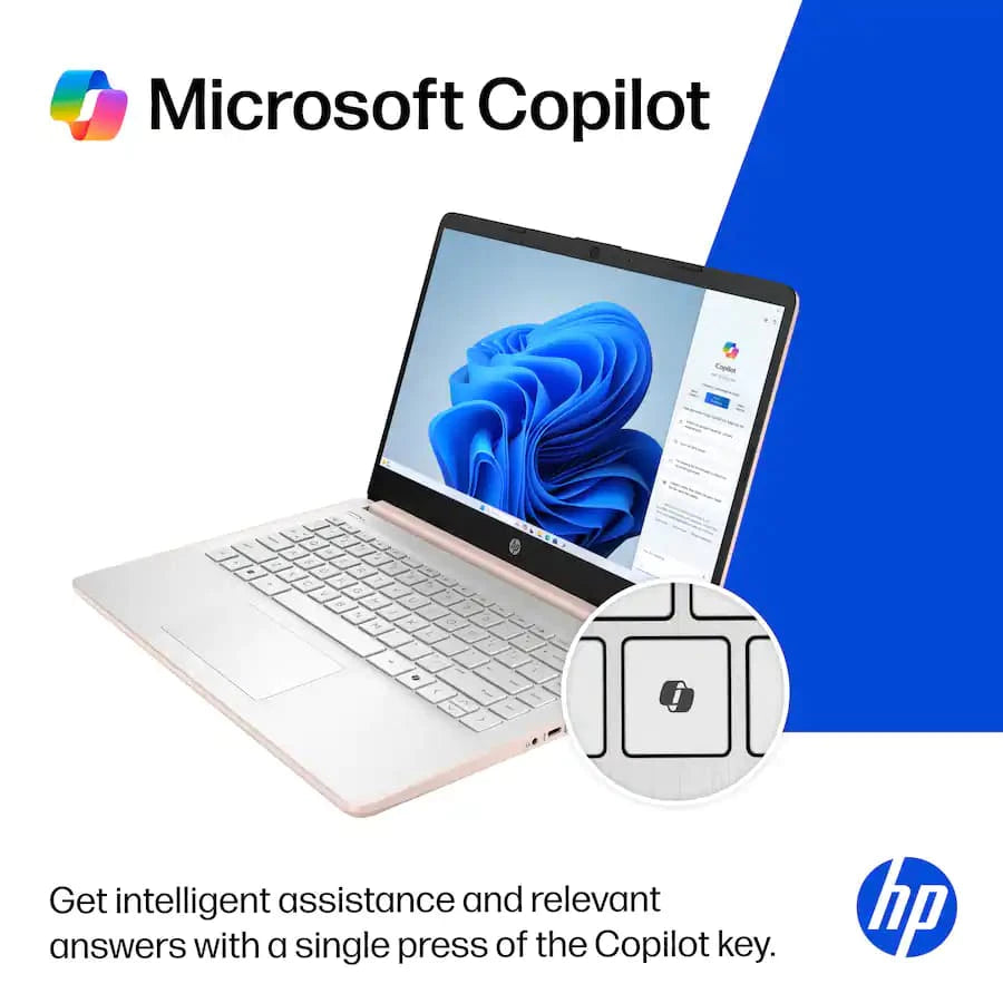 HP 14" HD Laptop Intel N150 Processor 4GB RAM / 128GB UFS Intel Graphics Windows 11 home Pale Rose Gold 14-dq6105dx