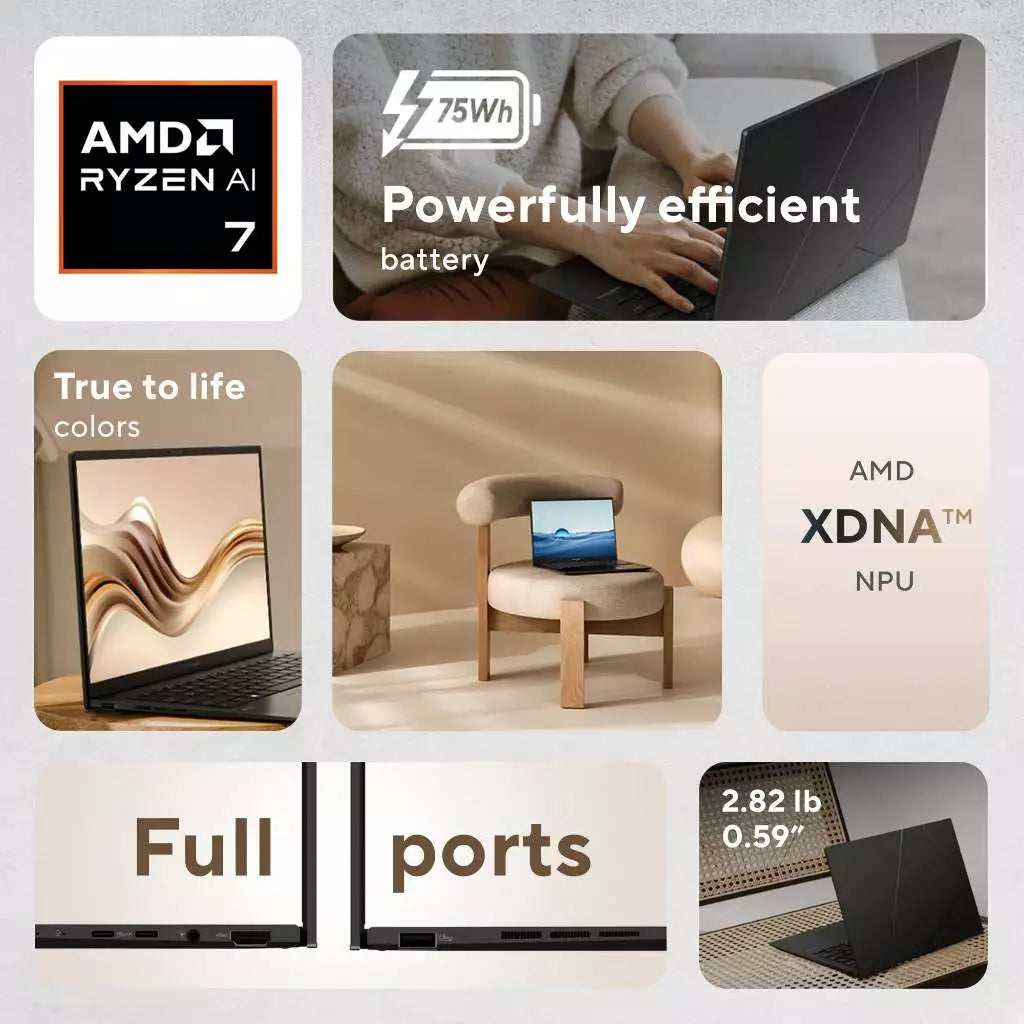 ASUS Zenbook 14 OLED 14" WUXGA Touch Ryzen AI 7 350 32GB LPDDR5х RAM / 1TB SSD AMD Radeon 860M Graphics Win 11 Jade Black UM3406KA-WS79T