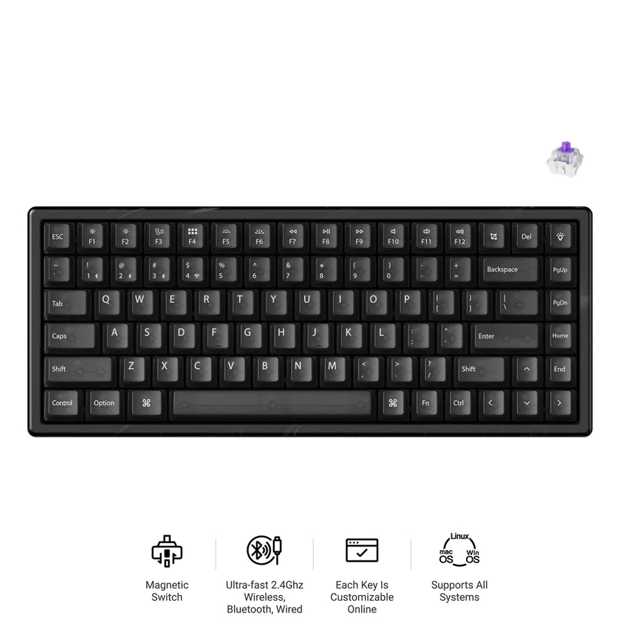 Keychron K2 HE 75% Wireless Hot-Swappable RGB Magnetic Switch Custom Keyboard (Gateron Double-Rail Magnetic Nebula Switch)