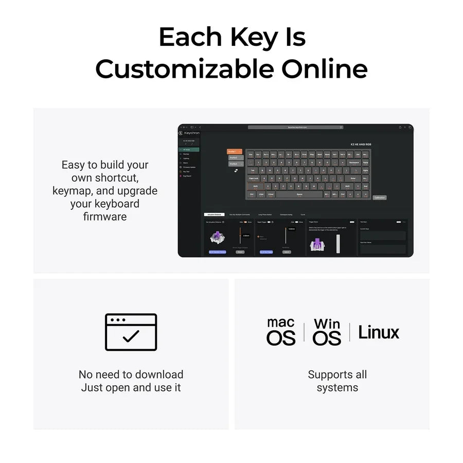 Keychron K2 HE 75% Wireless Hot-Swappable RGB Magnetic Switch Custom Keyboard (Gateron Double-Rail Magnetic Nebula Switch)