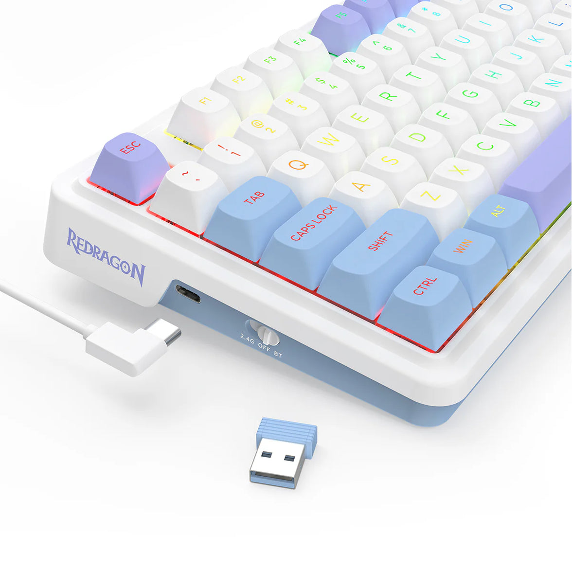 Redragon K673WBP RGB Ucal Max 81-Key 75% Gasket-Mounted Hot-Swappable Wireless Mechanical Keyboard with Knob (Moonrise Violet)