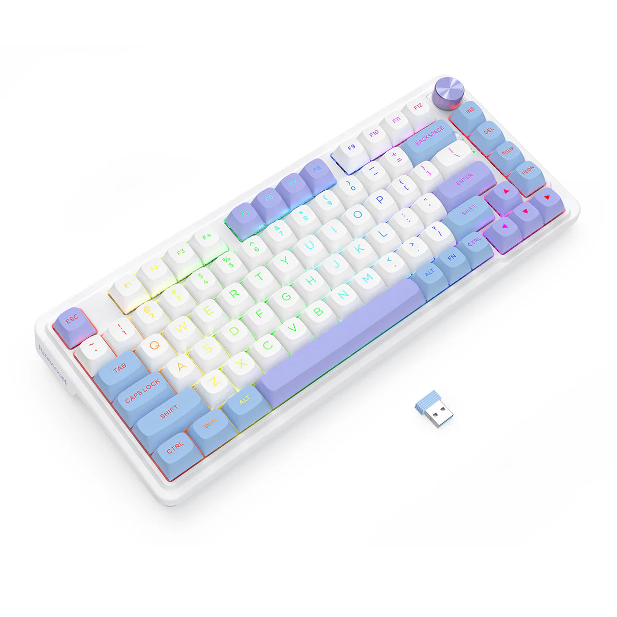 Redragon K673WBP RGB Ucal Max 81-Key 75% Gasket-Mounted Hot-Swappable Wireless Mechanical Keyboard with Knob (Moonrise Violet)
