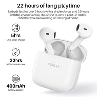 TOZO A3 Pro TWS Earbuds 5.3 BT 22HR Playtime Type C Charging Lightweight DSP Noise Cancel White