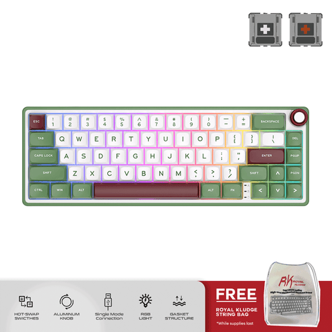 Royal Kludge RKR65 Single Mode Wired RGB 66 Keys Hot Swappable Mechanical Keyboard Greensand