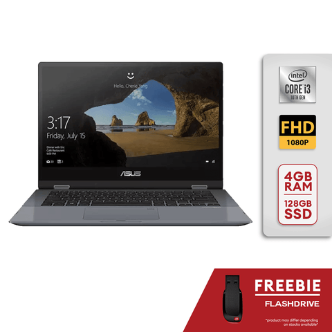 ASUS VivoBook Flip 14" FHD Touchscreen 2-in-1 Laptop, Core i3-10110U 4GB RAM/128GB SSD Win10 Smode - Star Gray