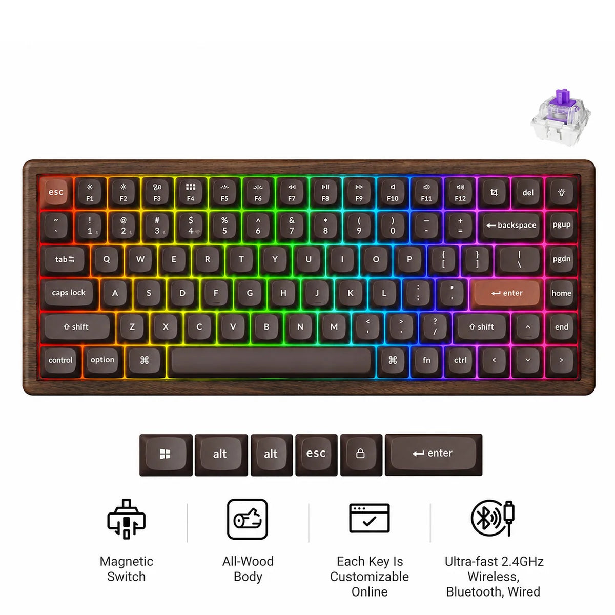 Keychron K2 HE 75% Wireless Hot-Swappable RGB Magnetic Switch Custom Keyboard (Gateron Double-Rail Magnetic Nebula Switch)