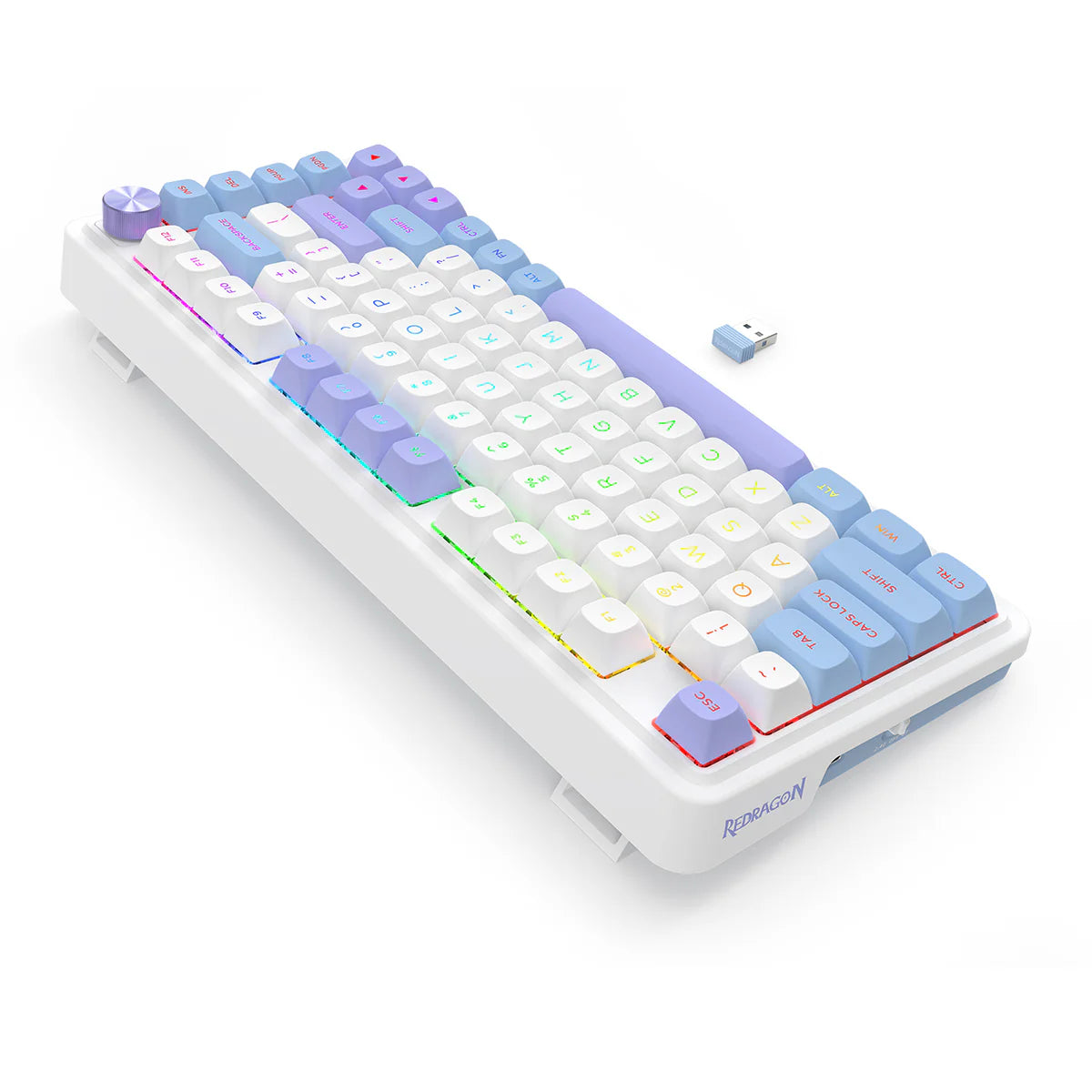 Redragon K673WBP RGB Ucal Max 81-Key 75% Gasket-Mounted Hot-Swappable Wireless Mechanical Keyboard with Knob (Moonrise Violet)