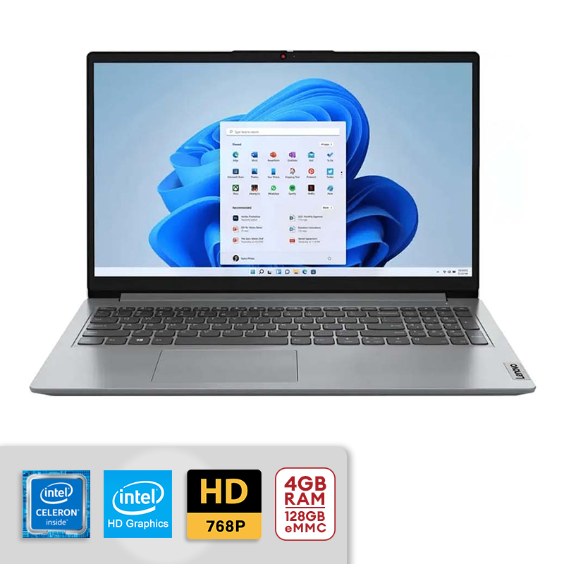 Lenovo Ideapad 1 15.6" HD Intel Celeron N4500 4GB RAM 128GB eMMC Win11 Cloud Grey