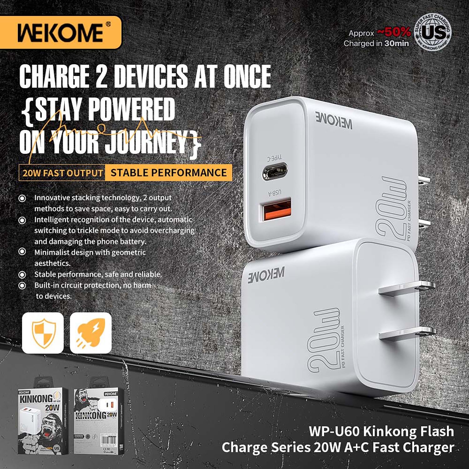 WEKOME Fast Charger 20W 2 PORT A+C - WP-U60