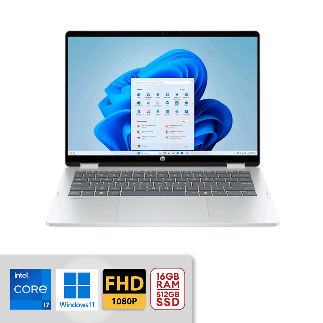 HP OmniBook 5 Flip 2-in-1 14" 2K Touch-Screen Intel Core 7-150U 16GB LPDDR5 512GB SSD PCIe 4.0 Intel Graphics Win 11 Glacier Silver