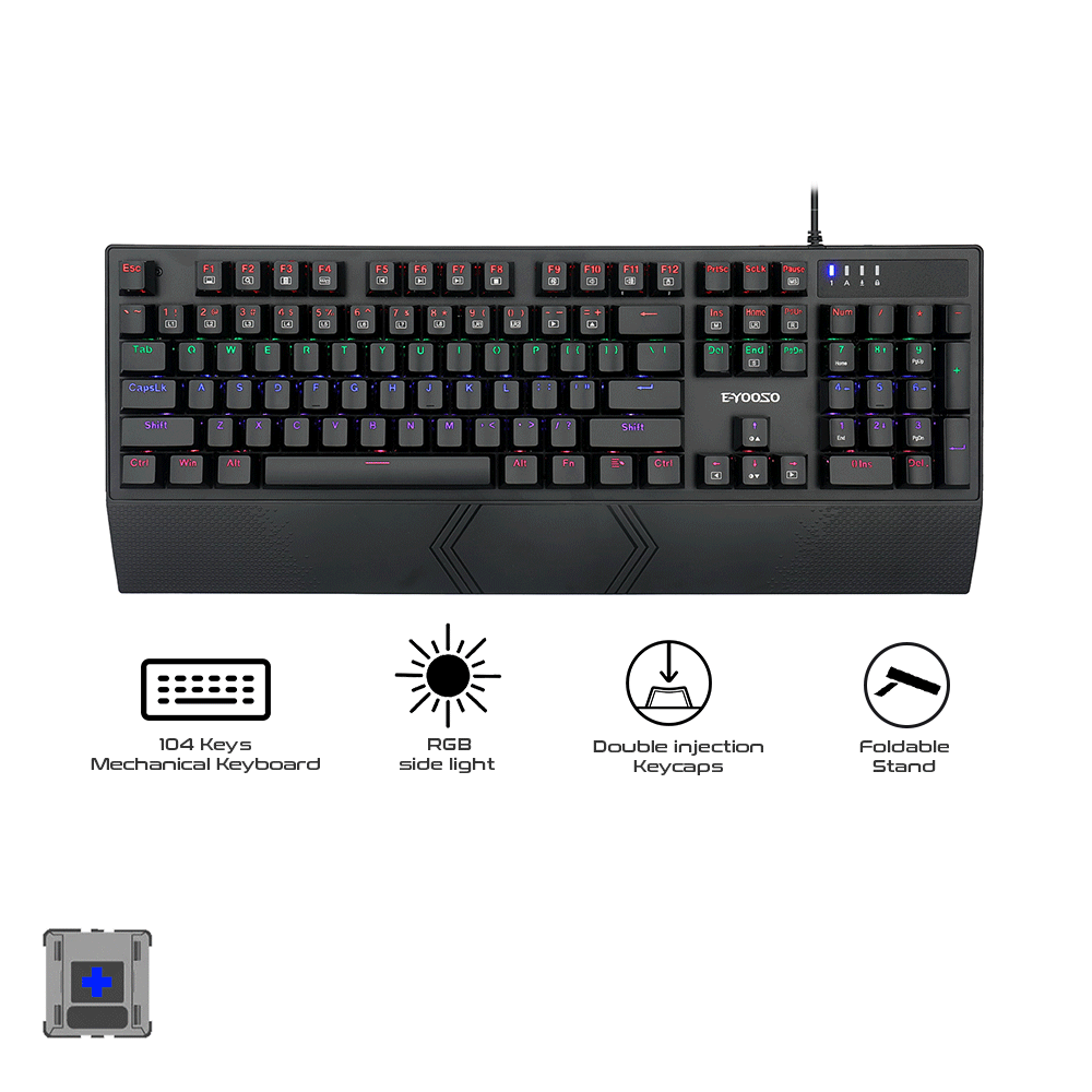 E-Yooso K-662 Rainbow Light 104 Keys Wired Mechanical Keyboard [Black]