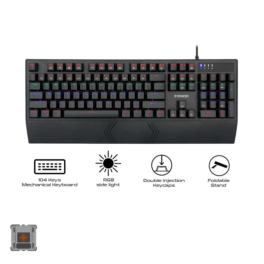 E-Yooso K-662 Rainbow Light 104 Keys Wired Mechanical Keyboard [Black]