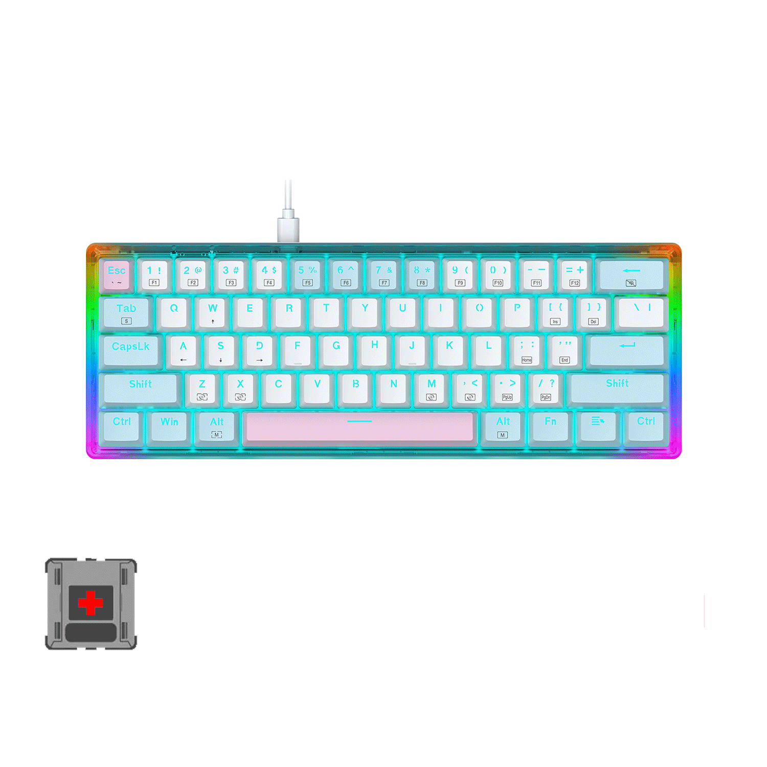E- Yooso Z-11T 61-key Full Transparent Color Rainbow & Dynamic Lighting Effects Gaming Mechanical Keyboard [Blue/White] [Red Switch]