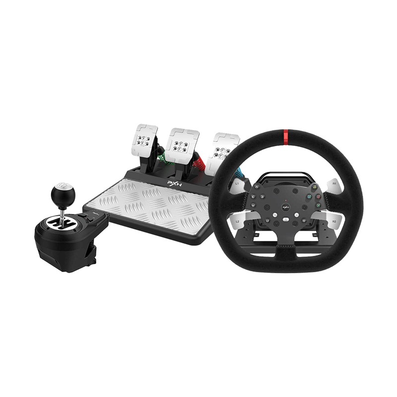 PXN V10 Force Feeback Steering Wheel w/ 3 Pedals and Shifter Bundle fo ...