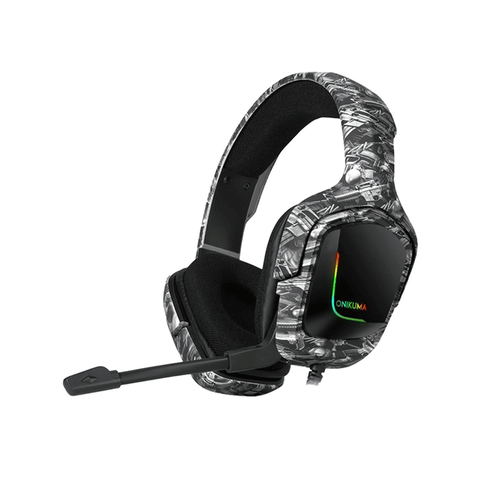 ONIKUMA K20 Grey Camouflage RGB 7.1 Surround Sound Wired Gaming Headset With Noise Cancelling Mic