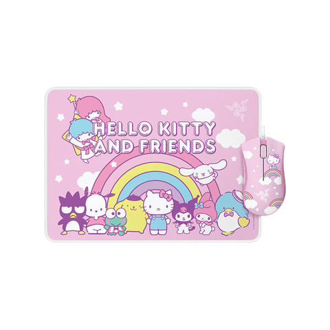 Razer Deathadder Essential Ergonomic Wired Gaming Mouse + Goliathus Soft Gaming Mouse Mat Bundle (Hello Kitty & Friends Edition)