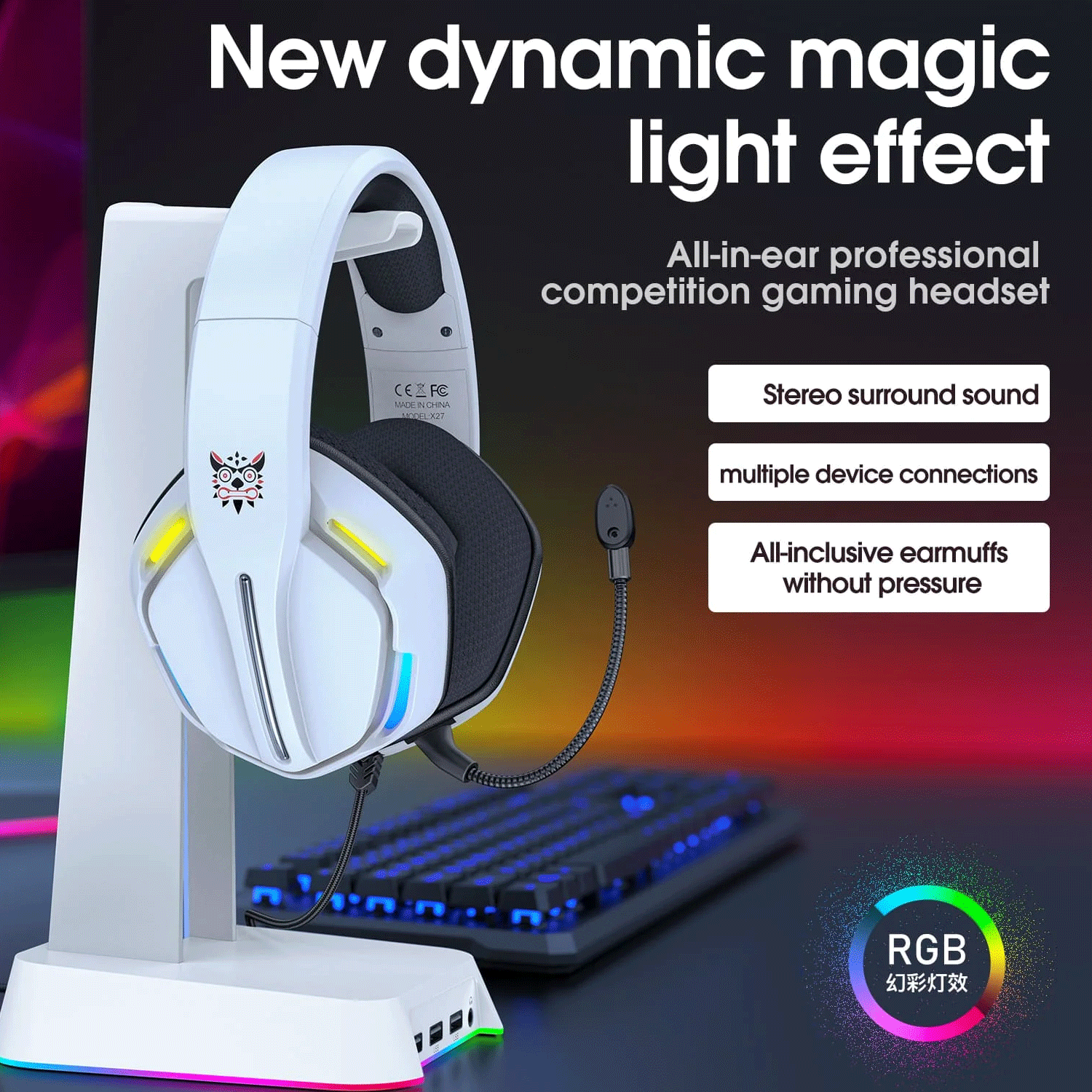 ONIKUMA X27 RGB Gaming Headset Stereo Surround Omnidirectional Noise Canceling Mic