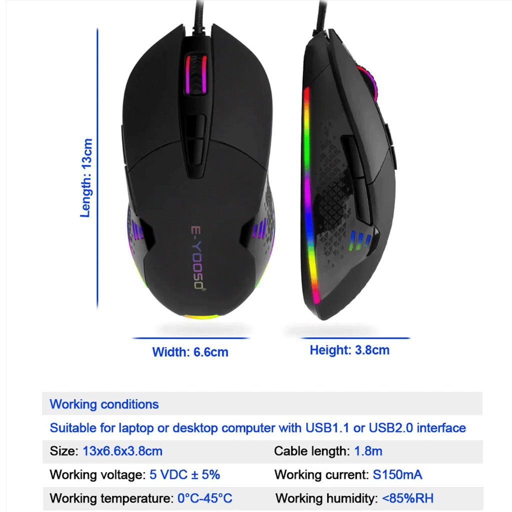 E-Yooso X-6 Ergonomic Wired Gaming Mouse [Black] - GameXtremePH