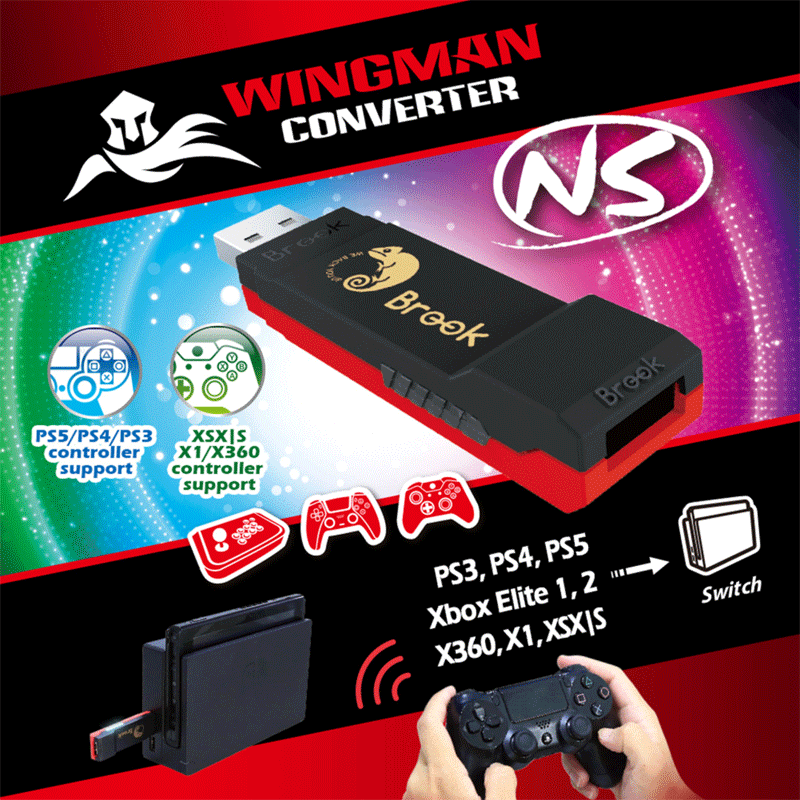 Wingman NS - Super adapter for Nintendo Switch Support Xbox Series X/S/One/360, PS5/PS4/PS3, Xbox Elite 1/2, Switch Pro Controllers on Switch and PC.