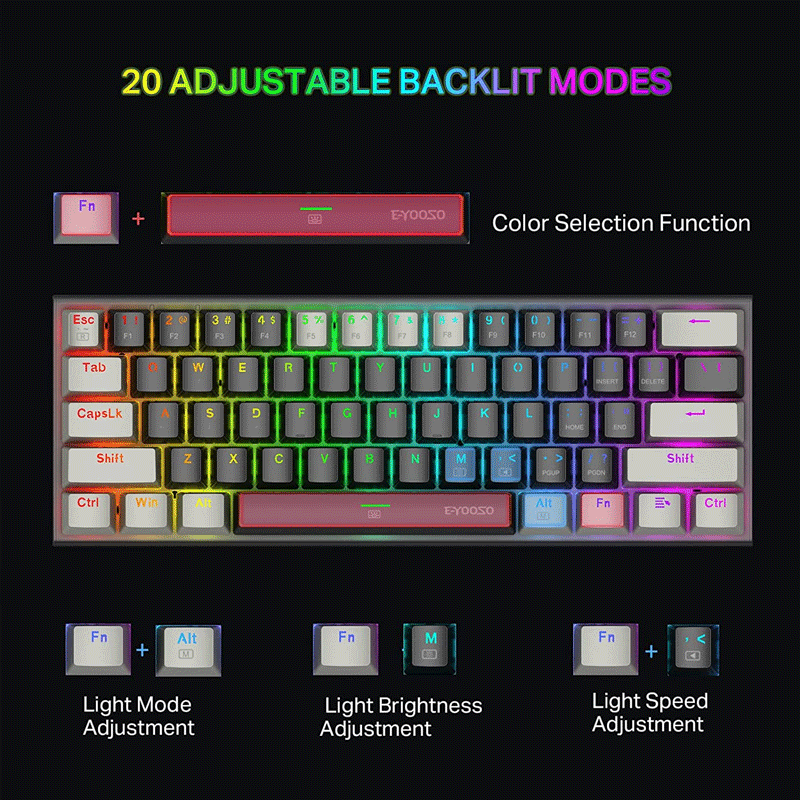 E-Yooso Z-11 63 Keys RGB Four Mode Backlit Mechanical Gaming Keyboard ...