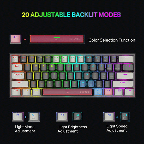 E-Yooso Z-11 63 Keys RGB Four Mode Backlit Mechanical Gaming Keyboard ...