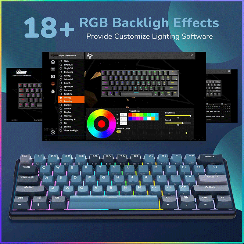 Royal Kludge RK61 Plus Tri Mode RGB 61 Keys Hot Swappable Mechanical K ...