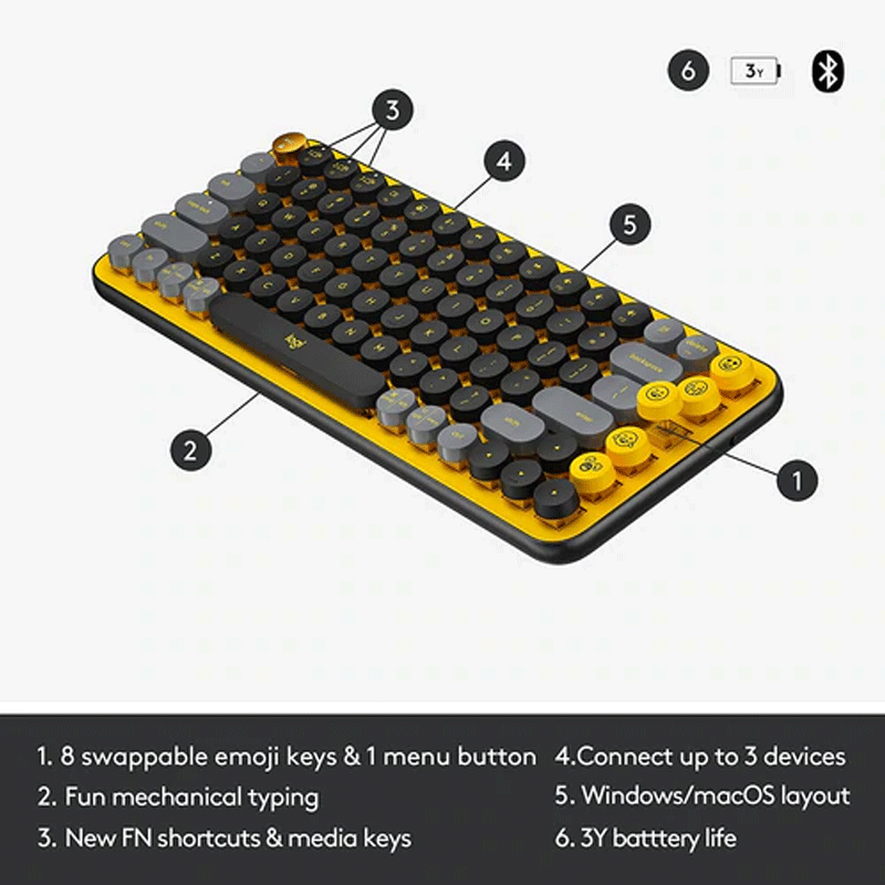 Logitech Pop Keys Wireless Mechanical Keyboard with Customizable Emoji Keys (Blast Yellow)