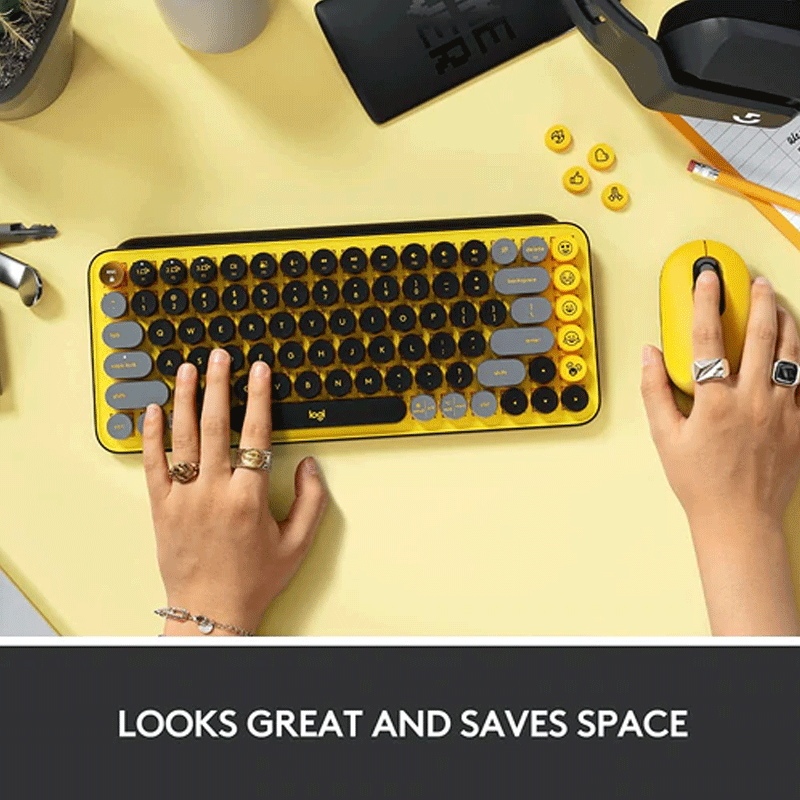 Logitech Pop Keys Wireless Mechanical Keyboard with Customizable Emoji Keys (Blast Yellow)