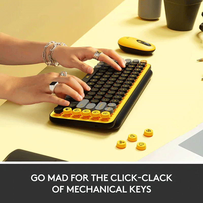 Logitech Pop Keys Wireless Mechanical Keyboard with Customizable Emoji Keys (Blast Yellow)