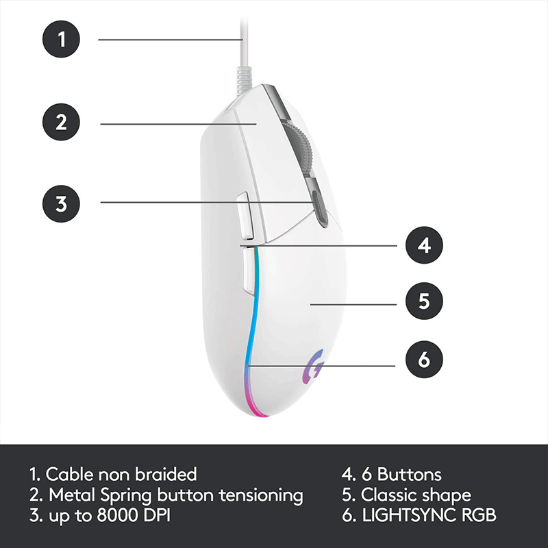 Logitech G102 Lightsync Gaming Mouse [White] - GameXtremePH