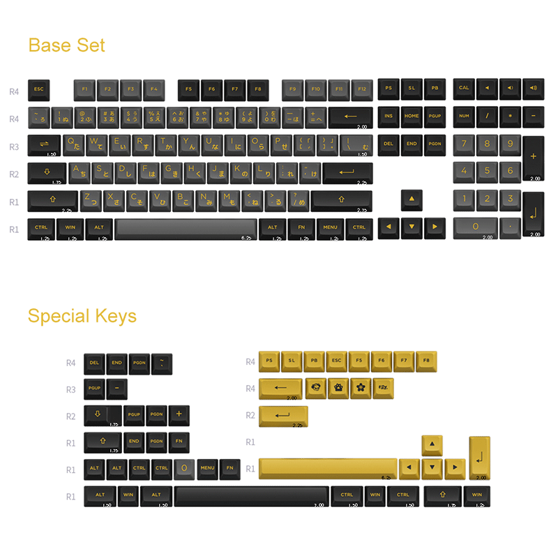 Akko Black & Gold Hiragana Version PBT Keycaps Set ASA 158 Keys - GameXtremePH