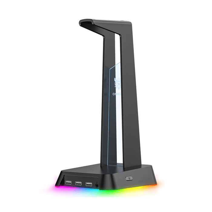 ONIKUMA ST2 RGB Gaming Headphone Stand Computer Headset Desktop Display Holder Luminous Logo with 3 USB and 3.5mm AUX Ports (BLACK)