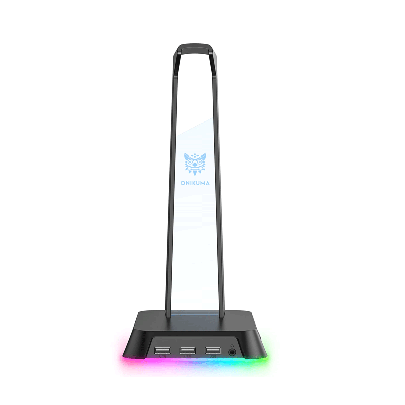 ONIKUMA ST2 RGB Gaming Headphone Stand Computer Headset Desktop Display Holder Luminous Logo with 3 USB and 3.5mm AUX Ports (BLACK)