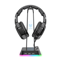 ONIKUMA ST2 RGB Gaming Headphone Stand Computer Headset Desktop Display Holder Luminous Logo with 3 USB and 3.5mm AUX Ports (BLACK)