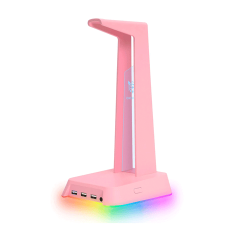 ONIKUMA ST2 RGB Gaming Headphone Stand Computer Headset Desktop Display Holder Luminous Logo with 3 USB and 3.5mm AUX Ports (PINK)