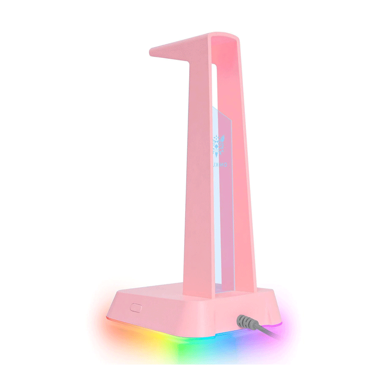 ONIKUMA ST2 RGB Gaming Headphone Stand Computer Headset Desktop Display Holder Luminous Logo with 3 USB and 3.5mm AUX Ports (PINK)